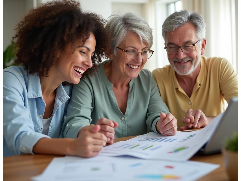 Close-up of three adults collaboratively reviewing a personalized wellness plan, showing support and progress.