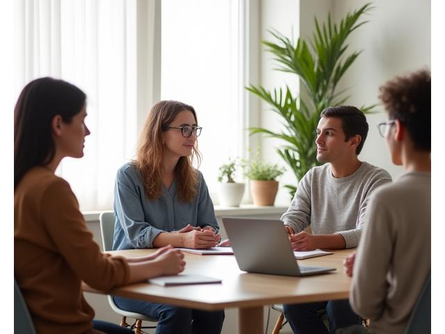 A diverse group of adults engaging in a comfortable, bright consultation setting, representing the process in action.