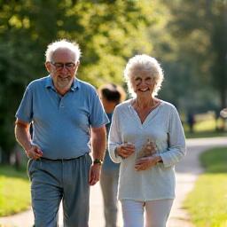 Elderly couple enjoying a walk in a park