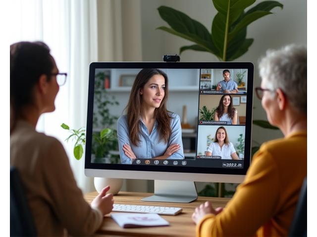 Screenshot of an online webinar with diverse participants and an expert speaker on a screen.