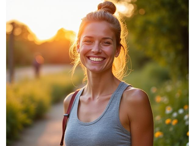 A vibrant image of an Austin professional smiling confidently, symbolizing vitality and health, in a natural setting.