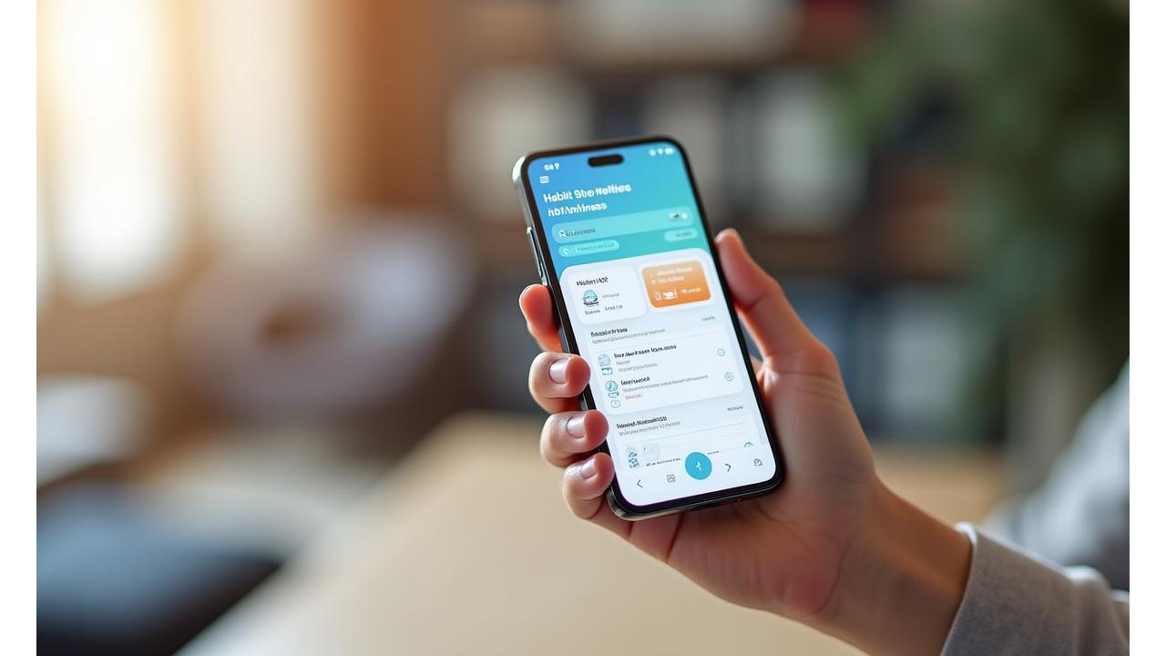 Mockup of a mobile app interface showing habit tracking features, progress charts, and a direct messaging icon, representing Veritasis Bloom's accountability system.