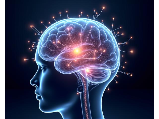 Abstract glowing brain scan visualization with neural networks, representing neuroscience and mindfulness benefits