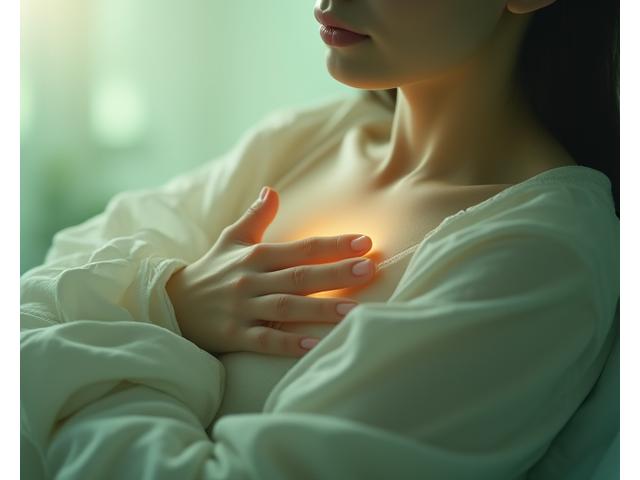 Person practicing deep breathing, with gentle light suggesting calm