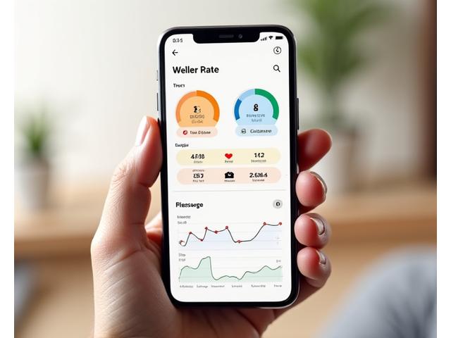 Mobile application dashboard showing health metrics, graphs, and progress tracking data