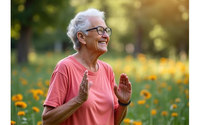 An active retiree enjoying life, perhaps hiking or gardening, embodying vitality