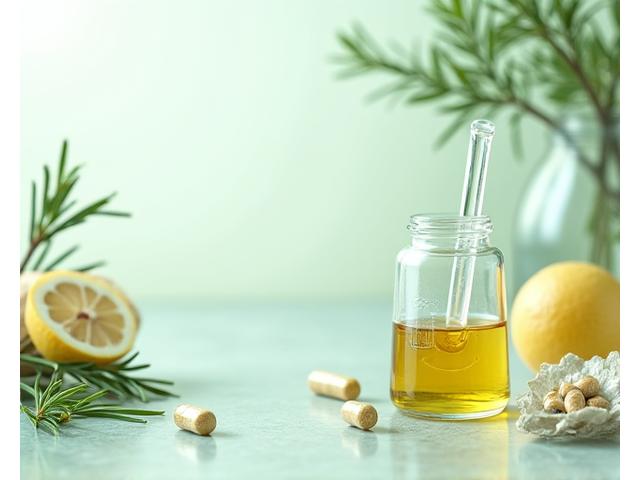 A meticulously arranged flat lay of scientific instruments, supplement capsules, and botanical elements, symbolizing the blend of science and nature in wellness. The image is clean and bright, emphasizing precision and natural ingredients.